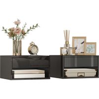 Juego de 2 Mesitas de Noche Flotantes Mesillas de Noche con Cajón para Dormitorio 37x32x21 cm Negro Brillo