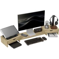 PC desktop screen riser, computer screen support for 60-116 cm with 2 drawers, adjustable length and angle