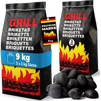 DEUBA® BBQ Charcoal Briquettes Long Lasting Burn Time Easy To Light Coal Low Smoke Barbecue Oven Fuel Restaurant Grade Premium Grill Cooking 6-27kg 3kg Bags 9 kg