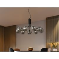 Pendelleuchte HONEY 9-flammig Schwarz mit Glaskugeln Rauchglas, Ø 83cm