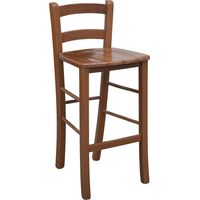 Hocker aus dunklem Buchenholz H 67cm mit Rückenlehne und Sitzfläche aus massivem Holz