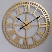 Reloj de jardín resistente a la intemperie, con números romanos retro vintage, estilo sencillo de hierro forjado, silencioso, funciona a pilas, 40 cm (dorado)
