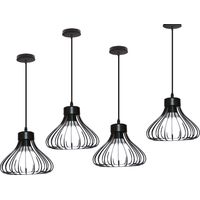 Lampada a Sospensione Vintage Industriale Stile Illuminazione da Soffitto con Gabbia in Metallo - Nero 4PCS