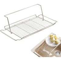 Drying Rack Dishes, Stainless Steel Over The Sink Dish Dryer, 4.84 inches Compact Design with Extendable Strainer, Kitchen Storage Organizer for Fruit, Vegetable, Plate and Cutlery