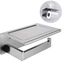 Porte-papier toilette mural en nickel brossé avec étagère, carré de salle de bain en acier inoxydable, distributeur de papier toilette mural moderne antirouille avec support de rangement pour téléphon