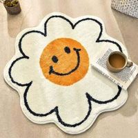 Tapis de bain 23,6 pouces motif smiley tournesol, super absorbant et moelleux, lavable en machine, pour douche et baignoire