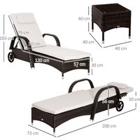 Ensemble de table de 3 meubles de jardin Sun Sun Lounger Garden Lounger,Polyrattan+Metal Brown+Cream White