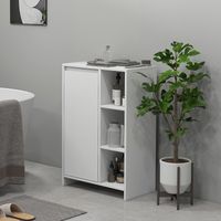 Badezimmerschrank mit 3 offenen Regalböden und einer Tür, Badezimmerschrank mit verstellbarem Einlegeboden, 53 x 30 x 80 cm, Weiß