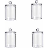 Lot de 4 Boite Coton Tige, distributeurs coton tige, organisateur cosmétique avec couvercles pour boules de coton, Cosmétique, tampons de coton ronds, fil dentaire, commode, salle de bain