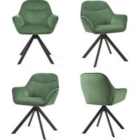 Goeurvant Chaise pivotante à 360° avec assise moelleuse, dossier courbé et accoudoirs ergonomiques, confort élégant pour toutes les pièces - Lot de 4 - Vert