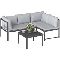 Conjunto de Jardín Exterior con Cojines 2 Sofás de 2 Plazas Reposabrazos Ajustables y Mesa de Centro de Listones Gris