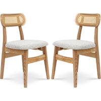 Set aus 2 Stühlen aus Massivholz, Rückenlehne aus Schilfrohr und Sitz aus grau meliertem Stoff