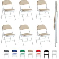 Set of 6 Faux Leather Foldable Chair with Metal Frame and Padded Seat BEIGE