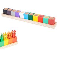 Porte Crayon de Couleur en Bois, Montessori Porte Crayons pour Enfants, Pot à Crayons en Bois, Rangement pour Crayons de Couleur, avec 11 Compartiments, pour École Maison Studio D'art,44.4 x 6 x 6.3cm