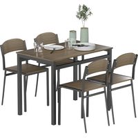 Juego de Mesa y 4 Sillas de Comedor Estilo Moderno Marco Metálico para Espacios Pequeños Marrón Oscuro y Negro