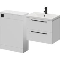 Napoli 390 Cento Gloss White 1200mm Wall Mounted 2 Drawer Vanity Unit and Toilet Suite with Glide Basin - 1200mm - Matt Black 320mm HandleWithout Kingston Toilet Pan