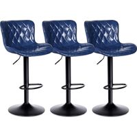 Bar Stools, Waterproof Leather,(Blue,Set of 3)