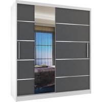 BELINI Grande Armoire 2 Portes Coulissantes VERONA MBP 133 cm - Miroir Intégré & 2 Tiroirs - Chambre Adulte - Blanc / Gris Mat