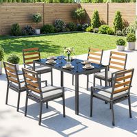 Juego de comedor de jardín de 7 piezas, mesa y sillas para 6 personas, color negro.