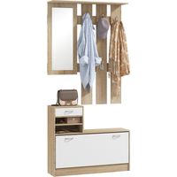 Recibidor de Entrada con Espejo Perchero y Zapatero Mueble de Recibidor de 2 Piezas con Ganchos Estantes Cajón Natural