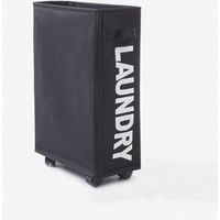 pair Panier à linge pliant de 42 litres - noir avec 4 roues, collecteur de linge, bac à linge rectangulaire pour le stockage des vêtements à la maison