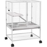 Gabbia piccoli animali 2 livelli su ruote, 2 porte, 1 rampa, 1 ripiano, 61,5x44,5x86 cm, grigia