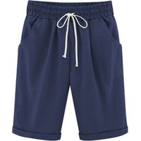 Short bermuda d'été pour femme, taille élastique à cordon, longueur genou, ourlet frisé, style frisé