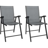 Set di 2 Sedie Pieghevoli con Schienale Alto E Braccioli, Grigio Chiaro