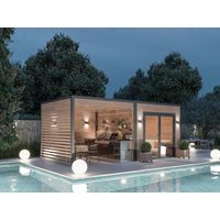 Poolhouse 17,5m² en bois douglas 55mm – Toiture acier – Baie vitrée aluminium – Fabrication locale Auvergne-Rhône-Alpes – Monnet Seve