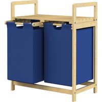 ML-Design Panier à Linge en Bambou, Bleu Foncé, Collecteur de Linge avec 2 Sacs à Linge Extensibles 60 L, Rangement Buanderie, LxlxH: 63x33x73 cm, Coffre avec Etagère, Salle de Bain, Chambre, Dortoir