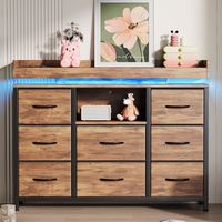 Cómoda de Almacenaje de 8 Cajones de Tela con Iluminación LED RGB y Puertos USB - Mueble Aparador 108x30x82 cm para Salón, Dormitorio - Nogal