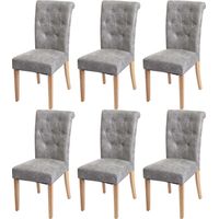 Lot de 6 chaises de salle à manger Chesterfield II, chaise de cuisine, rivets tissu/textile gris c