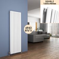 ELEGANT 1600 x 480mm Vertical Column Radiator White Oval Double Panel Designer Radiator Heater