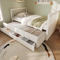 90x200cm (90x190cm) Lits simples,Cots,Lits de jour,Lits en bois massif,Lits simples avec lit escamotable,Lits simples avec trois tiroirs,Blanc