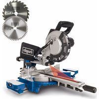 Scheppach Scie à onglet HM216 - 2000 W - Lame Ø 216 mm - Grande largeur de coupe 340 mm - Laser - 2 lames, butées d'angle & rallonges latérales incluses