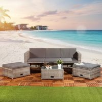 Melko Lounge garden set, polyrattan, canapé avec table en verre, coussins inclus, gris