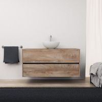 Inda - Badezimmerschrank 2 Schubladen L.120 mit Aufsatzwaschbecken / Natureiche - Diamante
