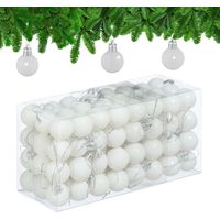 Relaxdays Palline di Natale, Set da 96 Palle Opache, Lucide, Glitterate, HxD: 4x3 cm, Addobbi Albero Natalizi, Bianco