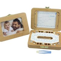 Baby Tooth Box Wooden Dental House Children Baby Teeth Drop Box hoto Frame Teeth Hair Storage Contai