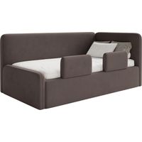 Selsey FANKO – Lit enfant 90x200 cm avec barrière de sécurité, matelas, tête de lit à droite, velours, marron
