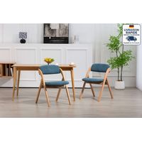 Lot de 2 chaises - Scandinave - Chaise pliante en bois avec assise rembourrée-bleu + bois naturel