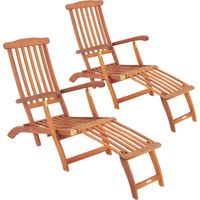 CASARIA® Tumbona de madera plegable 2 uds Certificado-FSC® soporta 160kg reposapiés extraíble silla terraza jardin