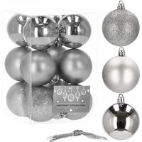 PALLINE DI NATALE 6 CM PER ALBERO SET INDESTRUTTIBILI ARGENTO 12 pezzi