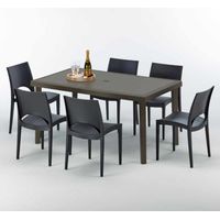 Tavolo Rettangolare Marrone 150x90 cm con 6 Sedie Colorate Focus