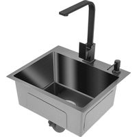 Edelstahl-Spüle mit schwarzem Wasserhahn, 40 x 45 cm, Einbauküchenspüle, Granitspüle für 45 cm Unterschrank, mit 360° schwenkbarem Küchenhahn, Seifenspender, Überlauf und Ablaufverbindung