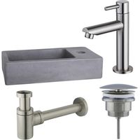 FugaFlow Eccelente Pietra ensemble de lavabo - 40x22x8cm - 1 trou de robinet - robinet de lavabo inox brossé - béton