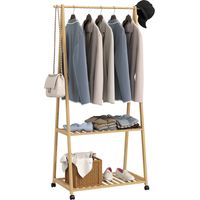 Appendiabiti in Bambù con Ripiano per Scarpe, 2 Ganci, Appendiabiti Mobile per Ingresso, Soggiorno, Naturale