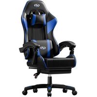 Ergonomischer Stuhl - Ecofurnix - mit Kopfstütze, verstellbarem Rückenlehne - Lendenwirbelstütze - Fußstütze, Schwarz und Blau