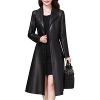 Manteau en cuir synthétique pour femme Coupe ajustée Printemps Automne Manches longues Bouton sur le devant Veste en cuir sur mesure