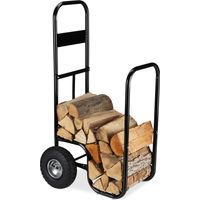 Relaxdays – Chariot à bûches en acier noir – Capacité 60 kg – Roues pneumatiques pour manœuvre facile – Dimensions 108,5 x 52 x 59 cm